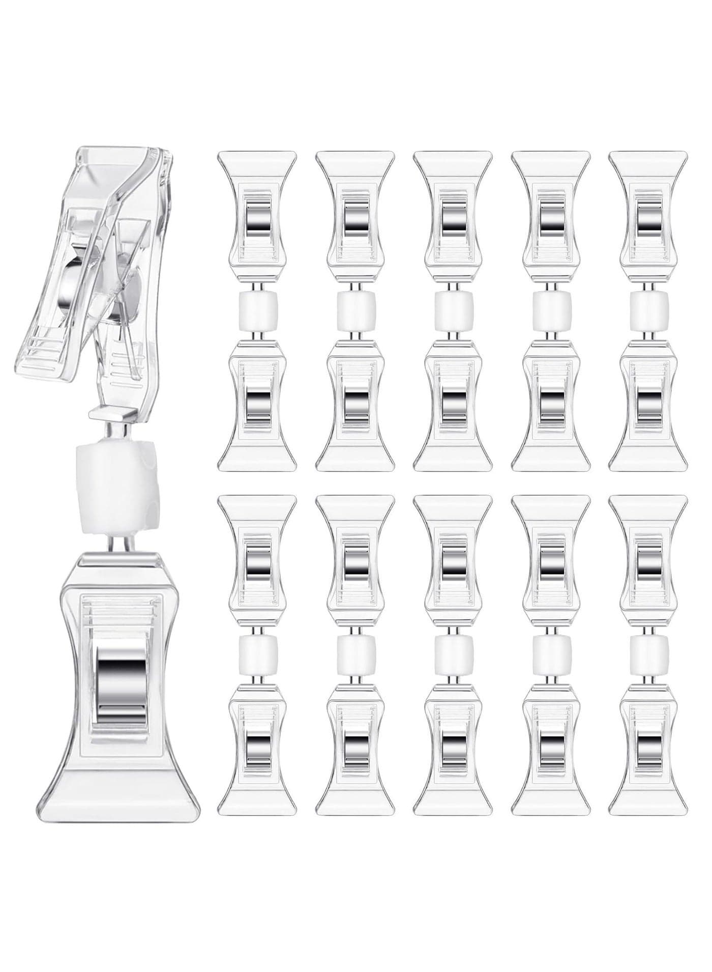 Double Sided Sign Clips Display Mini Clip Clear Rotatable Merchandise on Holder Plastic Price Tag Stand for Label Clothing Business Cards Retail Baskets(25 Pieces)
