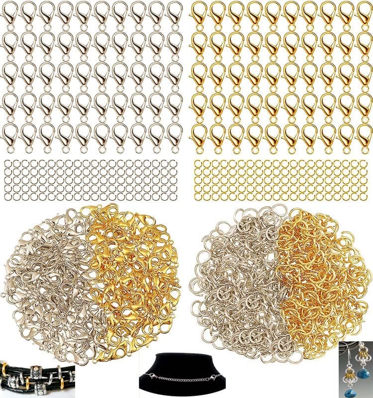 DIY Crafts 100 Grm, Golden, Hardware Accessories 1000+ Jump Rings & 15 Pcs Lobster Claw Clasps, Open Jump Rings 4mm - 10mm for Jewelry Making Key Rings Neckl(100 Grm, Golden)