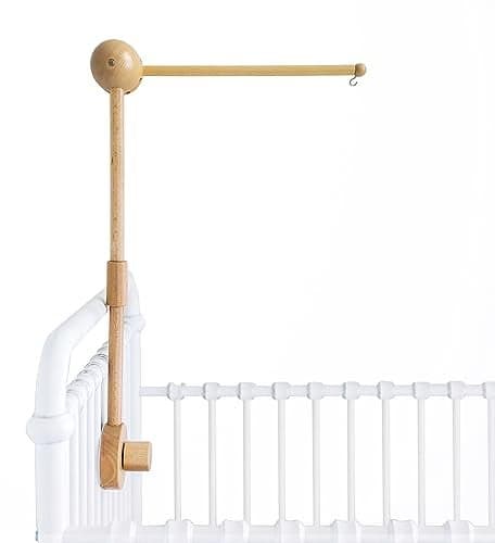 Crib Mobile Arm - 360° Adjustable Wooden Baby Mobile Hanger for Crib (31 inch, 100% Natural Beech Wood) - Strong Anti Slip Attachment - Nursery Décor for Boys, Girls