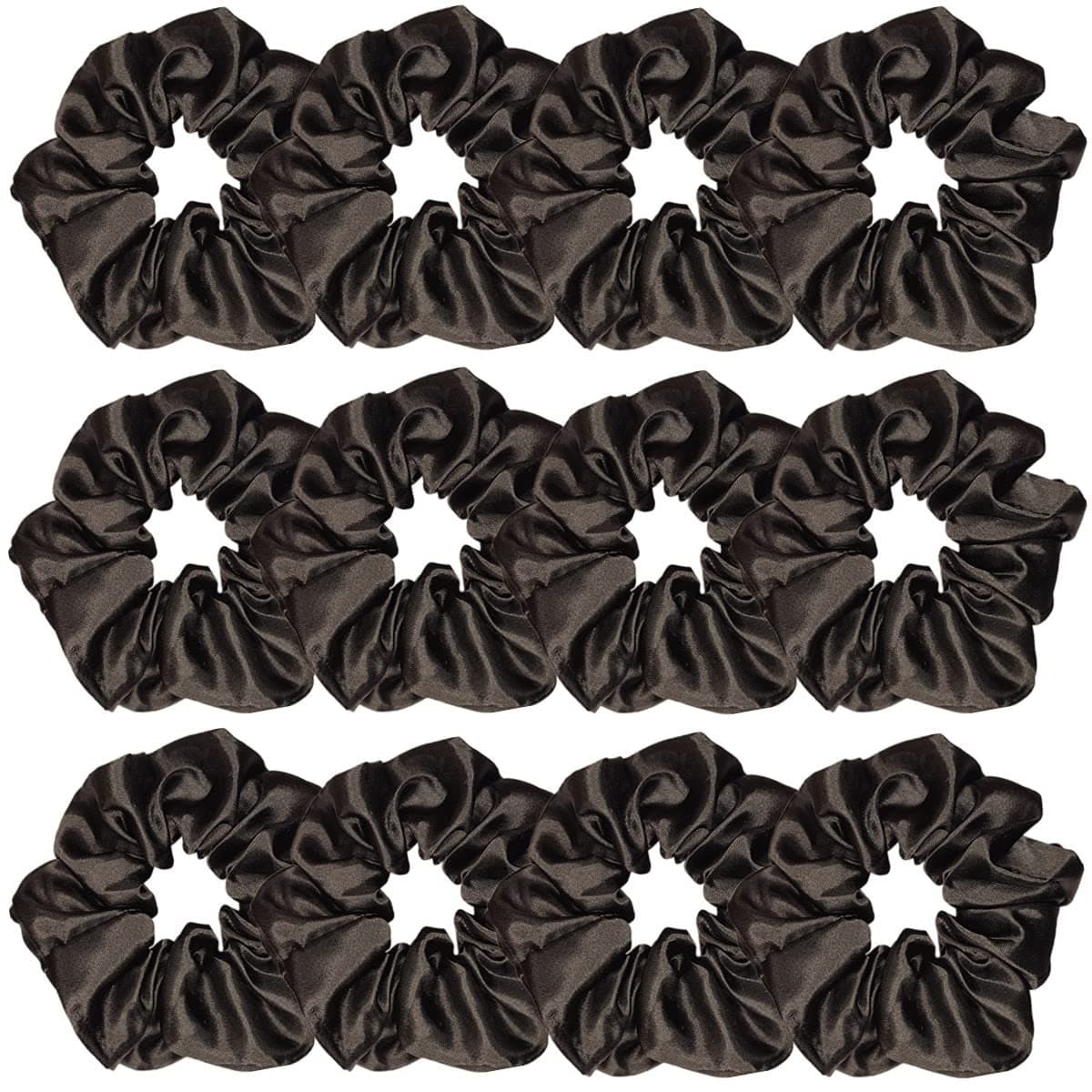 12 Pcs Satin Silk Scrunchies Soft Hair Ties Fashion Bands Bows Ropes Elastic Bracelets Ponytail Holders Hair Accessories for Women and Girls 45 Inch Black