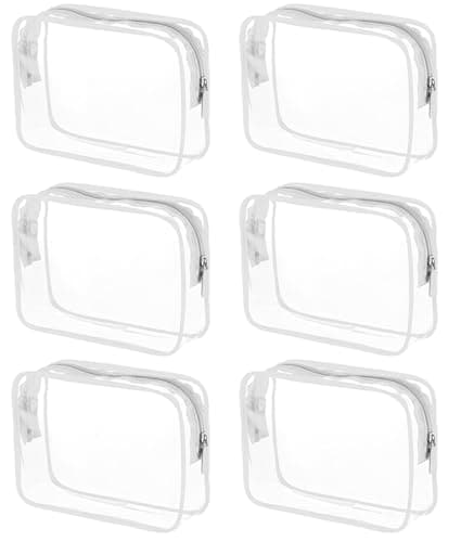 Tergy 6 Packs Clear Cosmetics Bags for Women Men Waterproof Toiletry Bags PVC Makeup Bags Organizer Case with Zipper for Travel Bathroom (6 White Colors)
