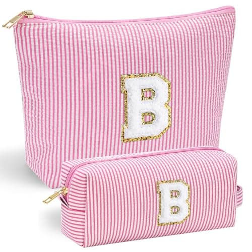 YOOLIFE Initial Cute Pink Makeup Bag Pouch Gift for Niece Sister Friend Female Her Mom | Birthday Gifts for Women Daughter Gifts | Cosmetic Travel Bag B