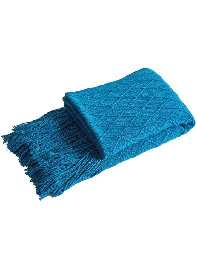 Knitted Soft Warm Blanket Cotton Blue 127x172cm