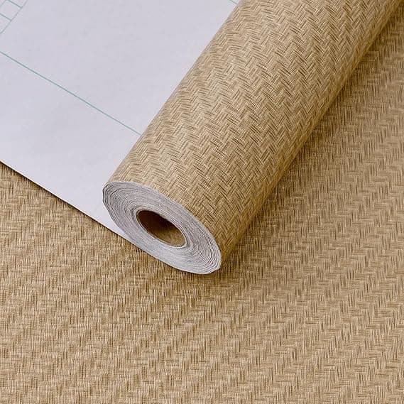 ELTON Textured Mesh Grasscloth Wallpaper, Peel and Stick Faux Linen, Waterproof Decorative Vinyl Film, Self Adhesive Contact Paper for Walls, Furniture, Kitchen Cabinets (Brown, 1.33 x 5 feet)