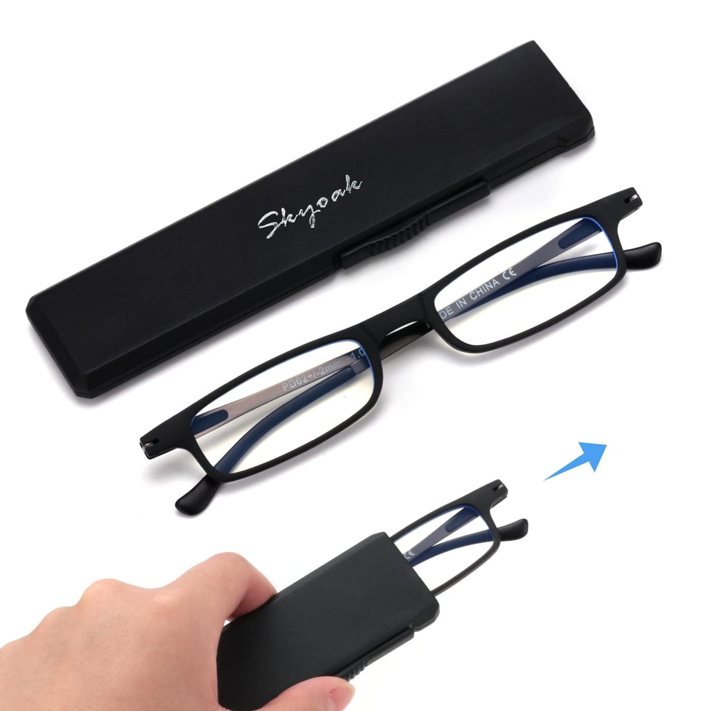 Ultra thin Lightweight Folding Reading Glasses Women Men TR90 Blue Light Blocking Anti UVEyestrain Foldable Compact Computer Readers Portable Unique Stretchable Slim Flat case Black 175