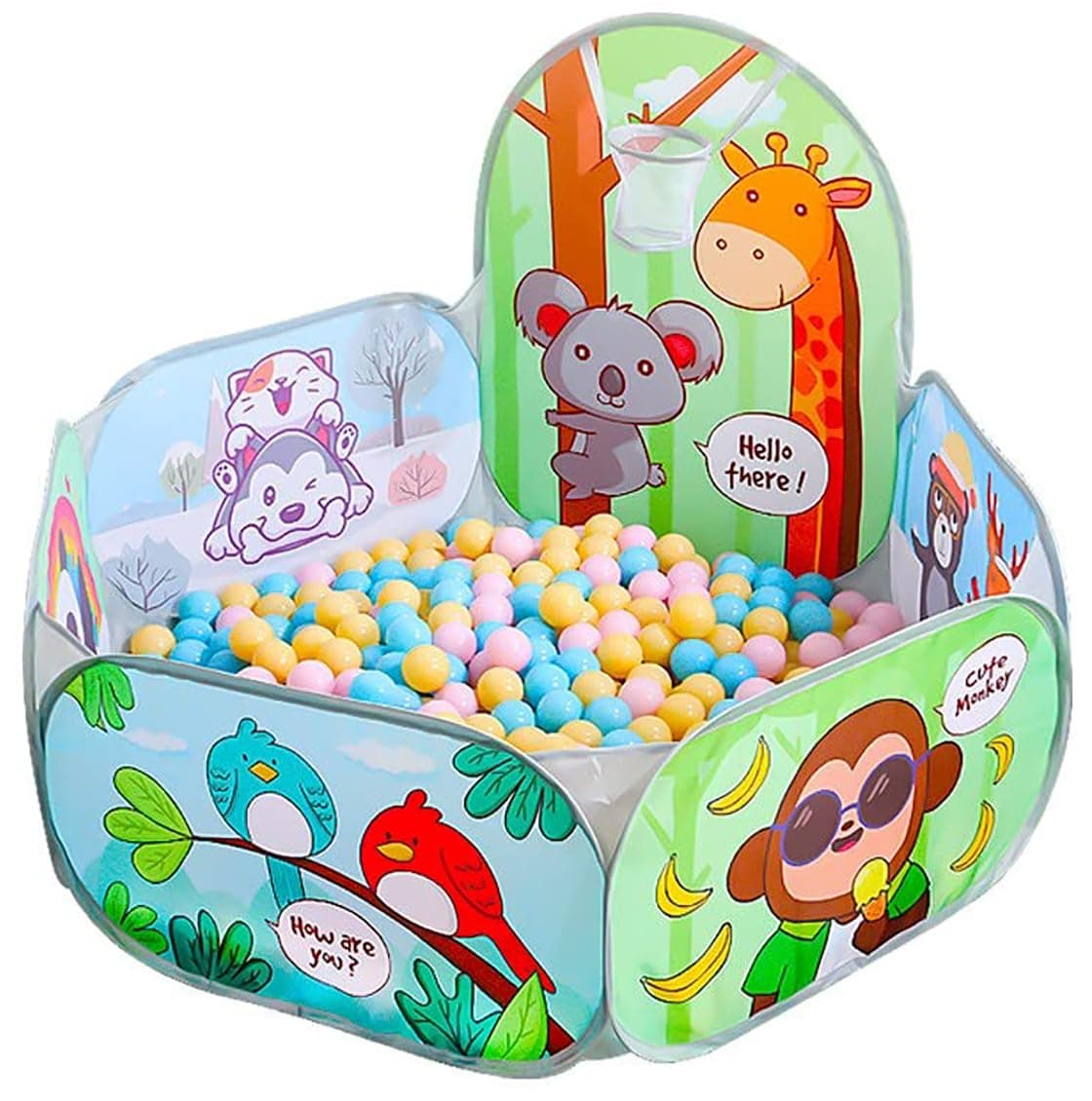 Magicwand X-X-Large Size Mesh Multi-Colored Cartoon Theme Pop-Up Activity Basket Ball-Pool【10 Balls】【Age Upto 3 Yrs】