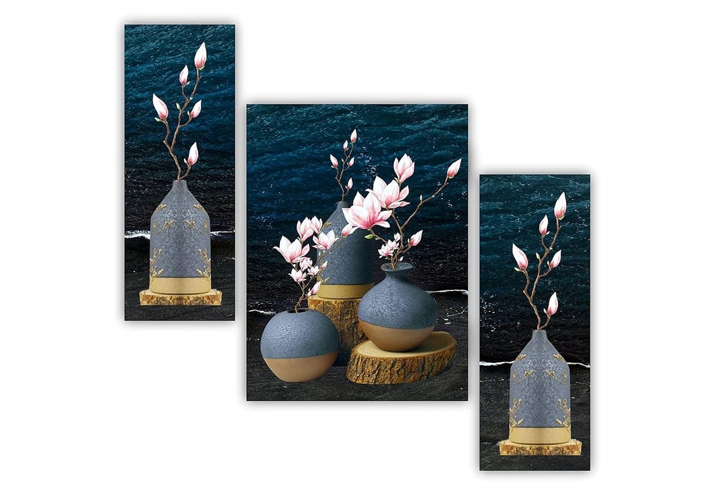SAF paintings Flower UV Tectured Multi Effect 6 mm MDF Framed Decorated Paintings (Multicolor, 12 Inch x 18 Inch, SANFJM32431) - Set of 3