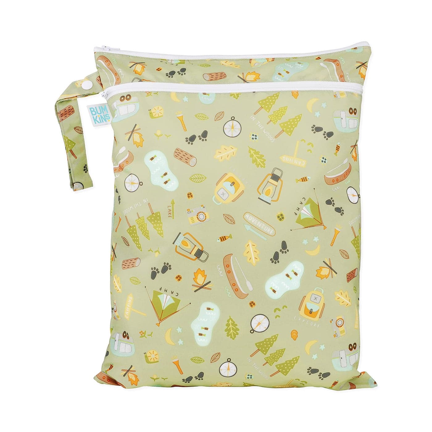 Bumkins Waterproof Wet Dry Bag for Baby Travel Swim Suit Cloth Diapers Pump Parts Pool Beach Gym Clothes Toiletry Hook to Stroller Daycare Zip Reusable Wetdry Packing Pouch Camp Gear Green
