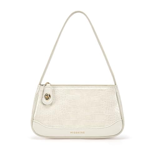Missnine Shoulder Bag for Women, Anti-theft Small Purse Crocodile Pattern Clutch Purses, Cute Mini Leather Hobo Handbag with turnlock closure, Beige