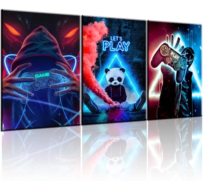 NCYEL 3Piece Gamer Wall Art Set Neon Gaming Canvas Prints Cyberpunk Video Game Decor Unframed 12x16 Inches Posters for Game Room Bedroom Office Esports Setup Cool Gamer