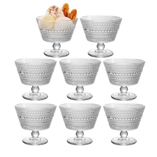 DNIENKGE Glass Dessert Bowls Set of 8, 9oz Ice Cream Sundae Cups for Breakfast, Oats, Milk, Sorbet, Yogurt (8PCS)