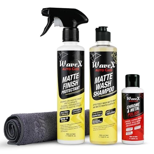 Wavex Matte Finish Maintainer 350ml Combo | Wash, Clean, Protect and Maintain Matte Bikes & Cars | Consists of Matte Wash Shampoo, Maintainer, Microfiber, Chrome & Metal Polish