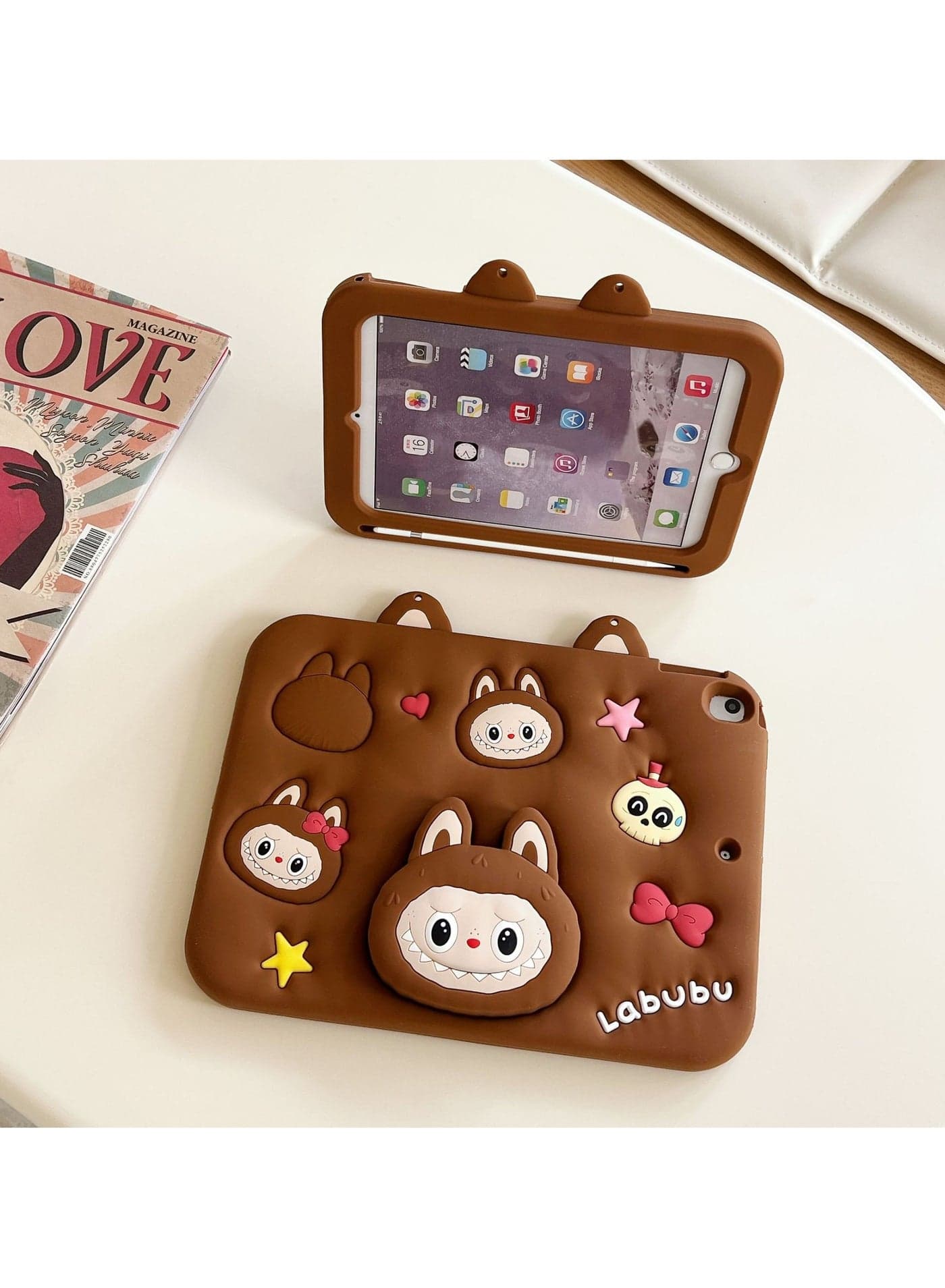 Suitable for iPad mini1/2/3/4/5 7.9 inch Kids Silicone Case Cute Labubu Cartoon Patterns Adjustable Stand Drop-proof and impact-resistant Dirt-resistant and easy to clean