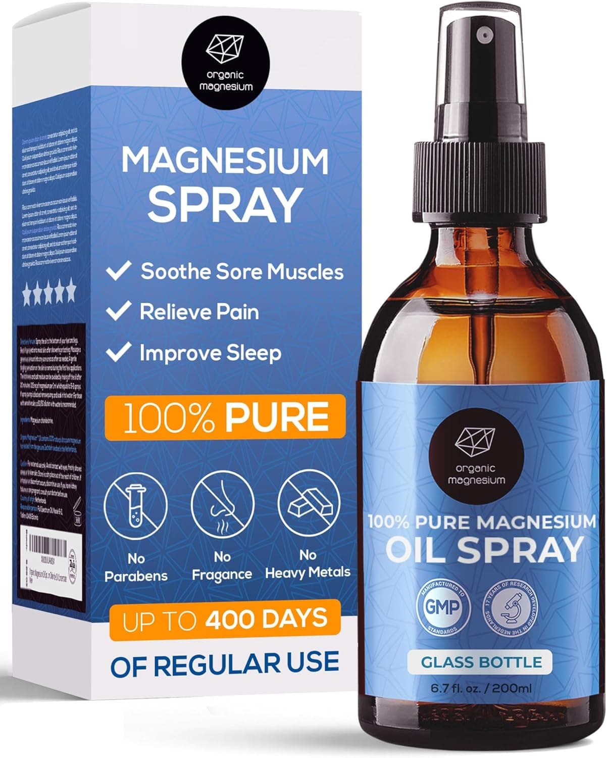 Magnesium Spray for Restless Legs Muscle Cramps Joints Sleep Topical Magnesium Oil for Feet Body Zechstein Source 100 Natural Ultra Pure 200ml Glass Bottle