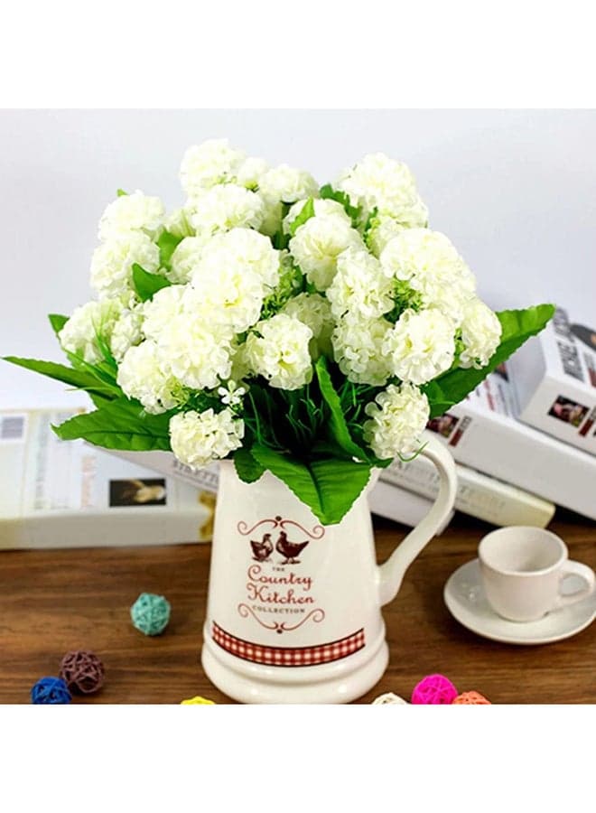9 Heads Artificial Hydrangea Silk Flower Bouquet White/Green 30centimeter