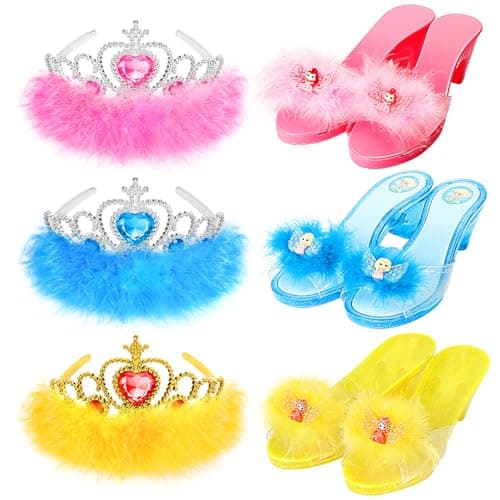 Princess Dress Up Shoes Set Girls Role Play Dress Up ToysToddler Pretend Play Crown Kit Gift Set for Little Girls Aged 36 Years Old