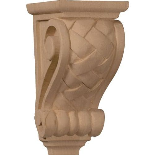 Ekena Millwork CORW03X04X07BWAL Small Basket Weave Wood Corbels, 3 1/2"W x 4"D x 7"H, Alder