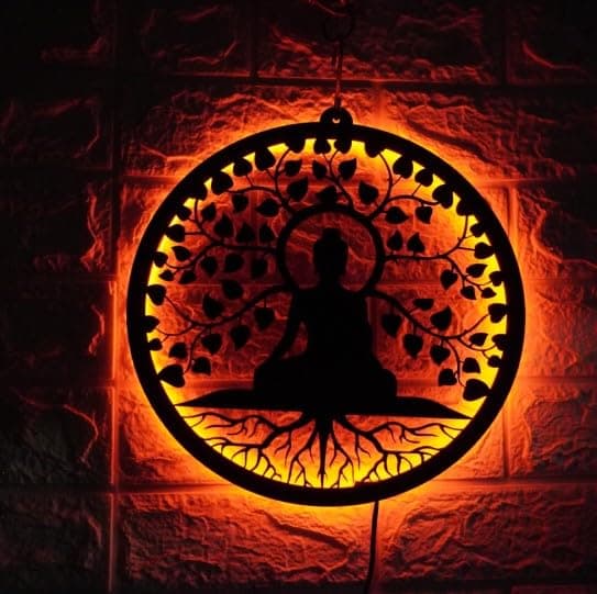 Wall Mitra Gautam Buddha MDF Wood Backlit Wall Art With White LED For Living Room Buddha Wall Decor Wall Art For Home Decorations red