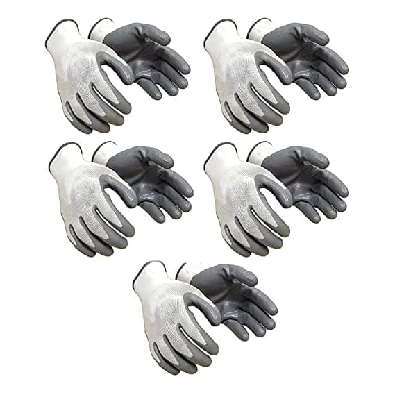 RK Trends Nitrile Coated Safety Gloves Heavy Duty Reusable Industrial Nylon Anti Cut Hand Gloves Grey 5 Pair