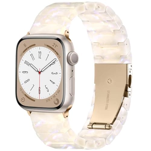 Lerobo Resin Band Compatible with Apple Watch Bands for Women 38mm 40mm 41mm 42mm, Fashion Lightweight Tortoise Replacement Strap for iWatch Series 11 10 9 8 7 6 5 4 3 2 SE Ultra, Classic-Aurora White