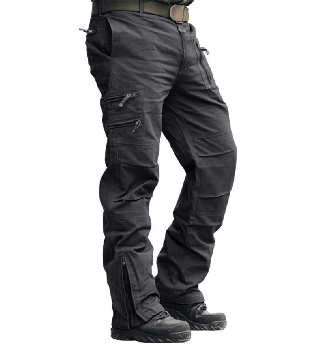 CRYSULLY Mens Tactical Pants Military Cotton Wild Cargo Outdoor Stylish Trousers Work Utility Pants Grey 36