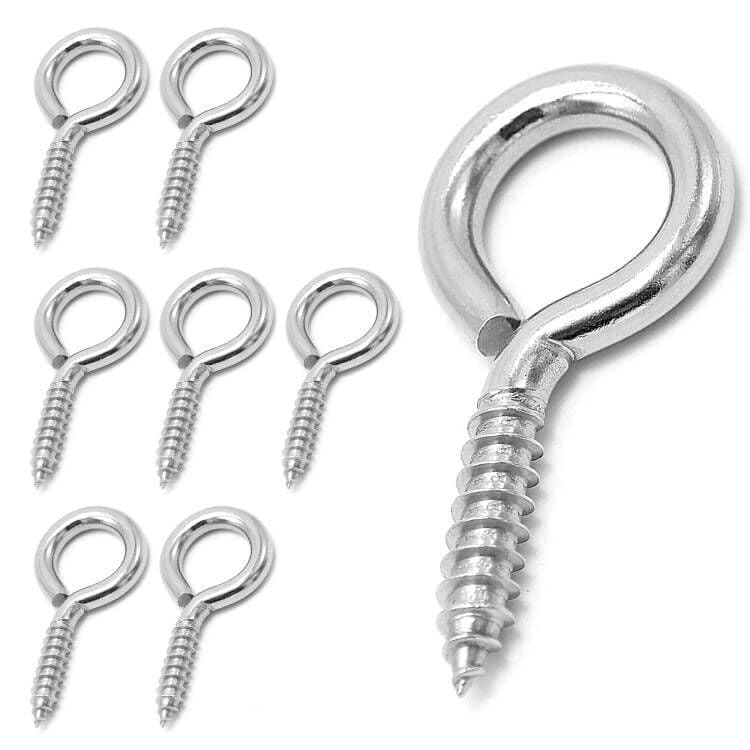 ACCZIO 8 Pack 304 Stainless Steel Eye Screws25 Inch M6 Heavy Duty Eye Hooks Screw Eye Bolts Screw in Eye Hooks for Wood Eye Bolts for Secure Cable Wires Indoor Outdoor Use