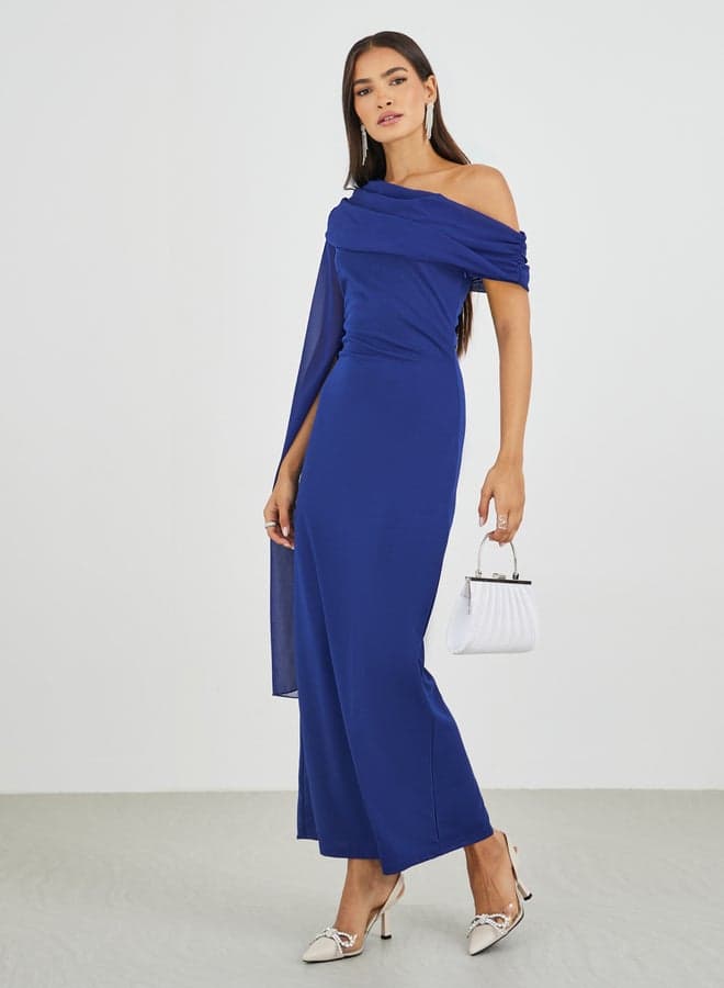 Solid One Cape Sleeve Bodycon Maxi Dress