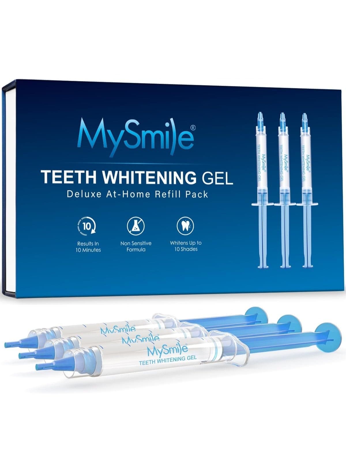 MySmile Teeth Whitening Gel Pen Refill Pack, 3 Non-Sensitive Teeth Whitening Pen, Deluxe Teeth Whitener Dental Grade Tooth Whitening Gel with Carbamide Peroxide for Home, Travel, 10 min Fast Result