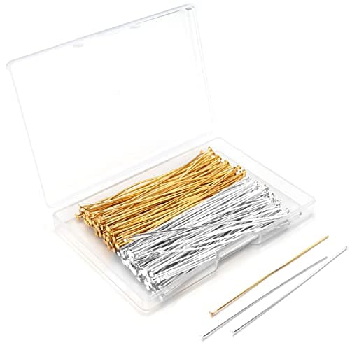 Yumttero 200 Pcs 70mm276 Inch 21 Gauge Straight Head Pins for Craft Earring Bracelet Necklace Pendant DIY Jewelry Making Silver Gold Color