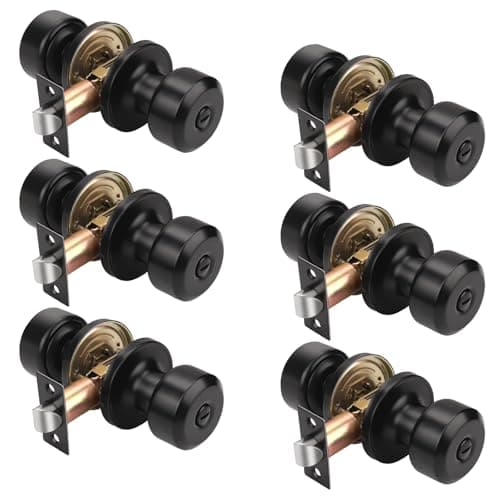 KNOBWELL 6 Pack Matte Black Interior Privacy Door Knob, Keyless Bedroom Bathroom Door Knobs with Lock