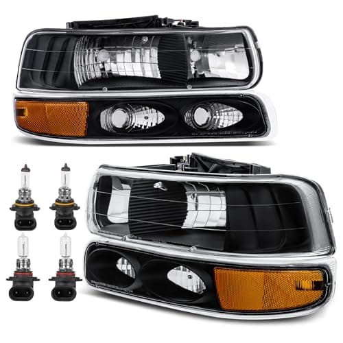 KUIPERAUTO Headlight Assembly Front Lamp Compatible with 19992002 Chevrolet Silverado 1500 2500 20002006 Suburban 1500 2500 Tahoe Black HousingClear lensAmber Corner wBulb