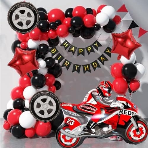 FI - FLICK IN 38 Pcs Motorcycle Racing Foil Balloon Set Happy Birthday Decoration for Kids & Motorsport Lovers, Stunt bike balloon, Party decorations for boys (Pack of 5)