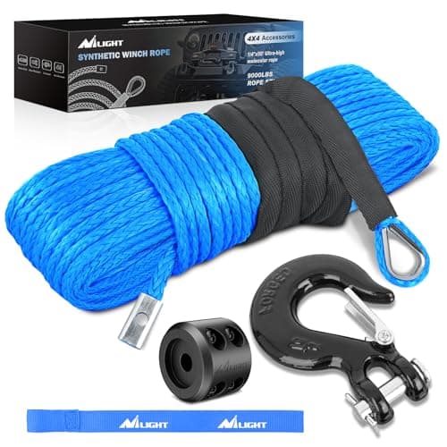 Nilight 14 Inch x 50 Feet Winch Rope Synthetic Winch Line Cable Universal for ATV UTV 4x4 OffRoad Vehicle 9000lbs Winch Line Ropes with Steel Hook Rubber Stopper Protective Sleeve Safety StrapBlue