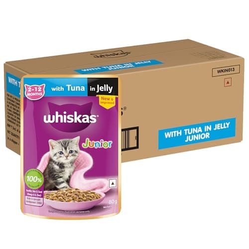 Whiskas Wet Cat Food for Kittens (2-12 Months), Tuna in Jelly Flavour, 80g (Pack of 56)