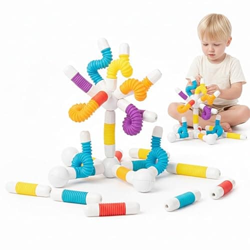Magnetic Building Sticks Blocks for Toddlers 13 Montessori Sensory Toys for 3 4 5 6 Year Old Boys Girls STEM Educational Construction Kit Soft Flexible Magnets Gift Set for Kids Learning Games