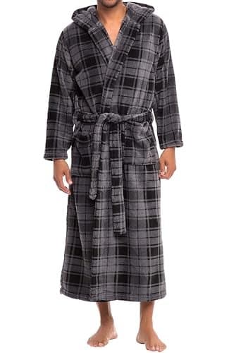 Alexander Del Rossa Mens Robe, Plush Fleece Hooded Bathrobe Men, Men's Bathrobes, Gray Plaid 2XL (A0125R402X)
