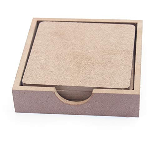 IVEI MDF DIY Coasters with Holder Stand - MDF Plain Wooden Coasters & Holder Blank Cutouts for Painting, Sheet Craft, Decoupage, Resin Art Work & Decoration (Square with Holder)