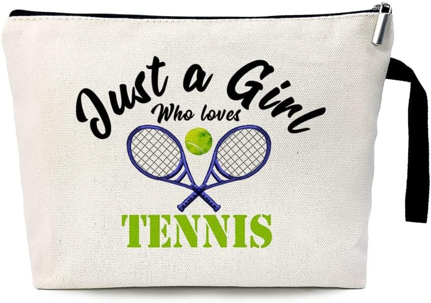 Just a Girl Who Loves Tennis Funny Cosmetic Bag, for Travel Toiletry Zipper Storage Pouch Makeup Bag, Tennis Playeres Gifts, Tennis Girls Cosmetic Bag, Gifts for Tennis Lovers, Girls Tennis Team Gifts