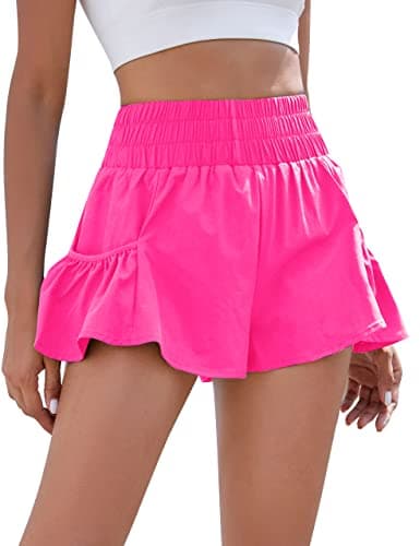 BMJL Womens High Waisted Shorts Athletic Running Shorts Workout Gym Quick Dry Flowy Shorts with Pockets(S,Hot Pink)