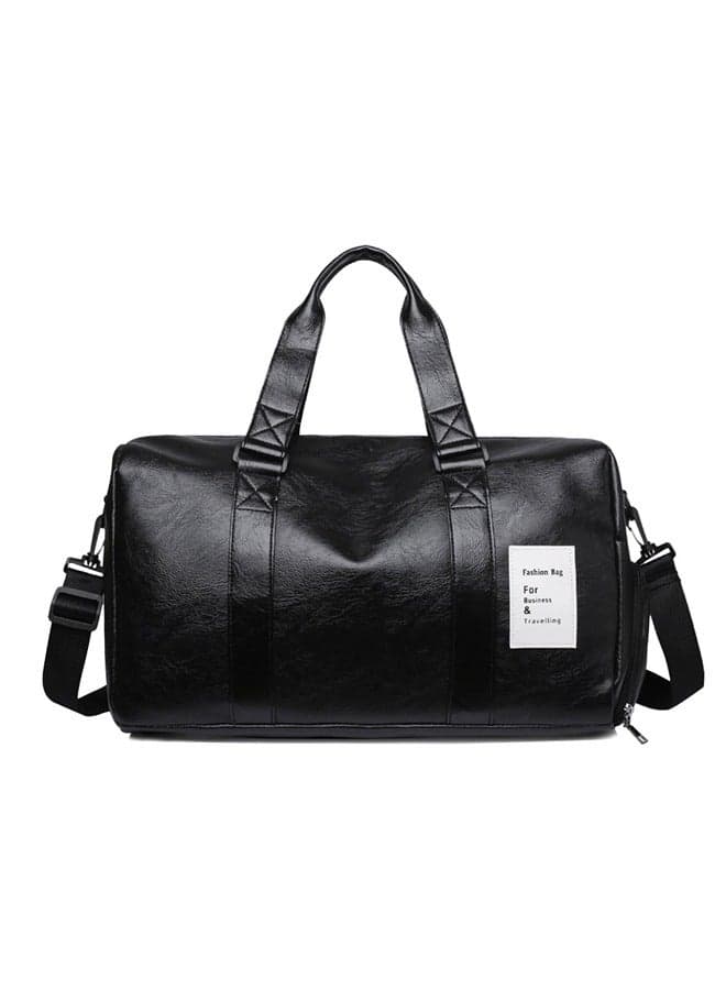 PU Leather Sports Gym Bag with Shoes Compartment Gym Duffel Bag Overnight Shoulder Bag Yoga Bag Travel Bags for Men and Women Black