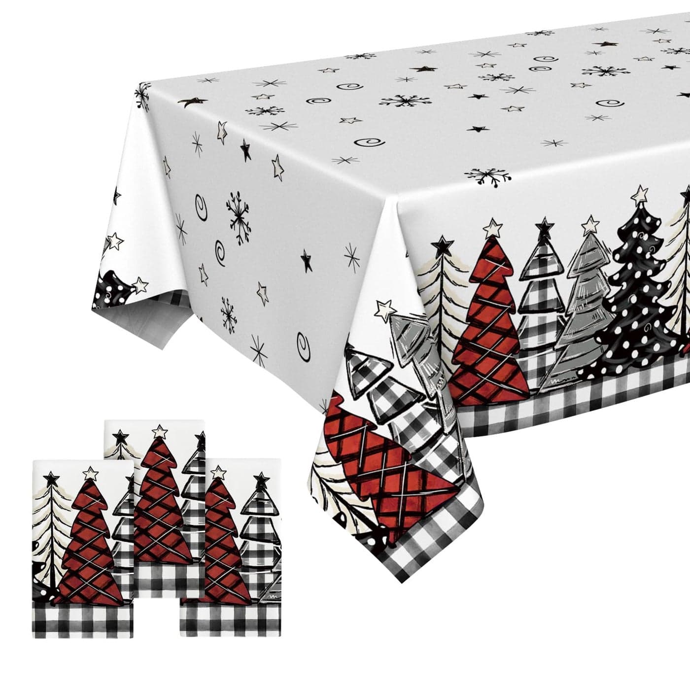 Horaldaily 3 Pack Christmas Disposable Tablecloth Snow Trees Plastic Rectangular Table Cover for Birthday Anniversary Party Decoration 54108 Inch