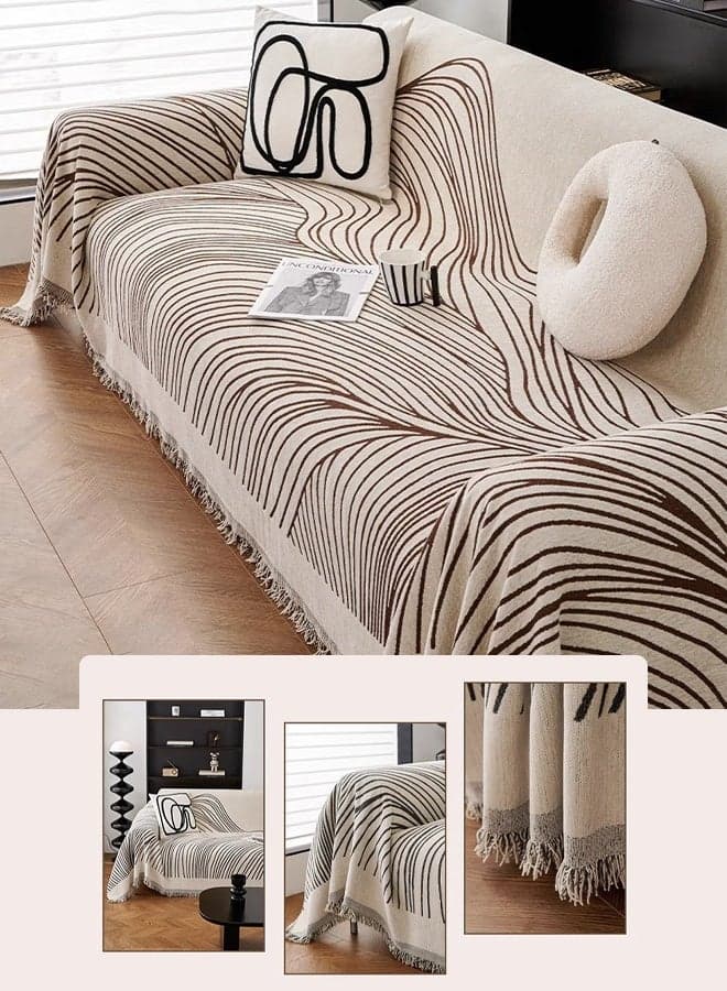 Double Sided Chenille Couch Sofa Cover, Breathable Nap Blanket with Tassels, Not Easy To Pilling, Wear Resistant and Scratch Resistant, Four Seasons Sofa Protection Cover, Suitable for 2 Seater Sofas, 180 * 230cm