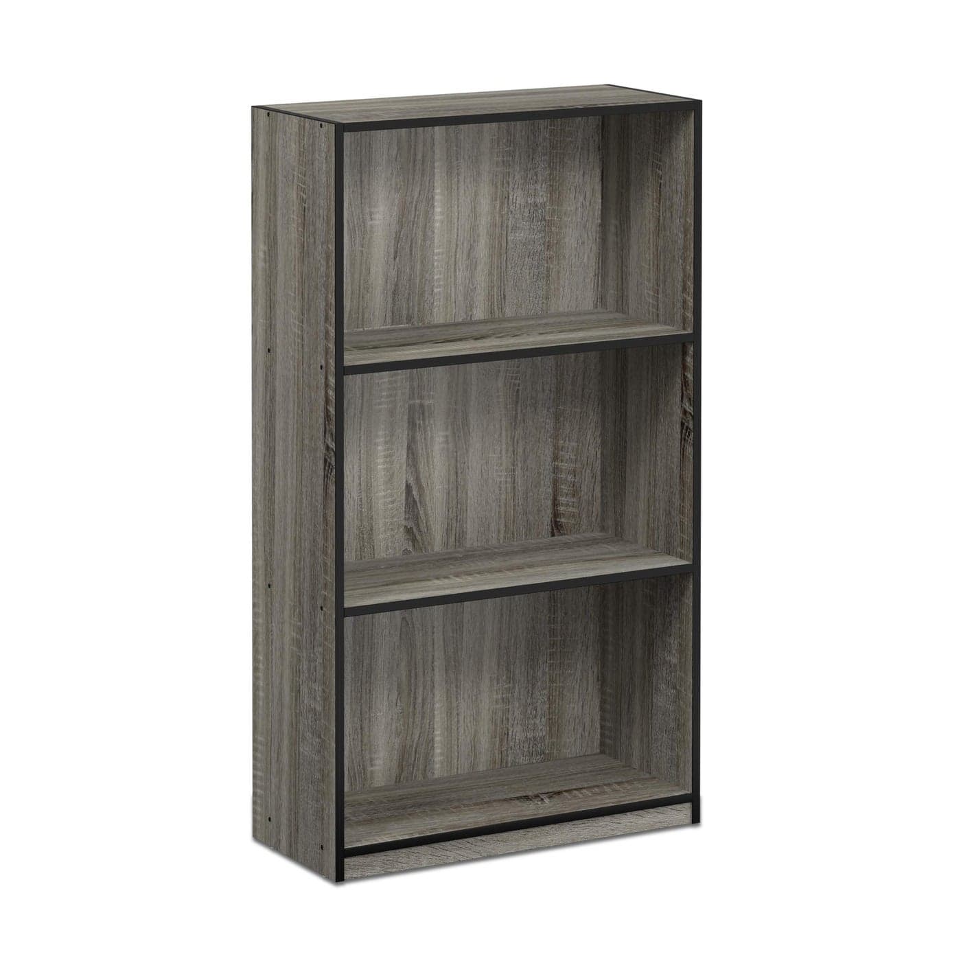 FURINNO Basic 3Tier Bookcase Storage Shelves French Oak GreyBlack