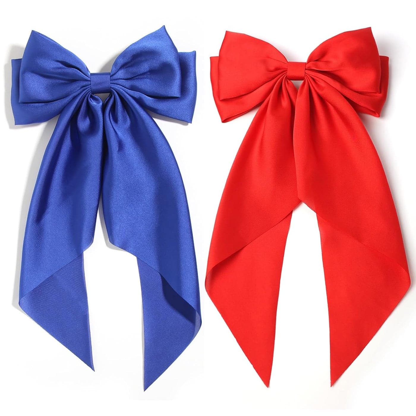 SUSULU Large Hair Bow Clips for Women Red Royal Blue Hair Bows Slides for Girls Satin Hair Barrettes with Long Ribbon TailWedding Birthday Hair Accessories Pack of 2