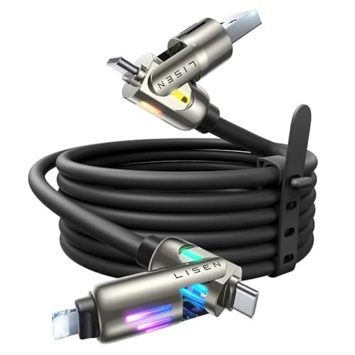 LISEN USB C Cable 3FT for Samsung Charger Type C Chubby 4 in 1 Charging Cable with Light Multi Charging Cable for iPhone 16 15 14 Pro MaxMacBookiPad ProSamSungS25 All Devices Black