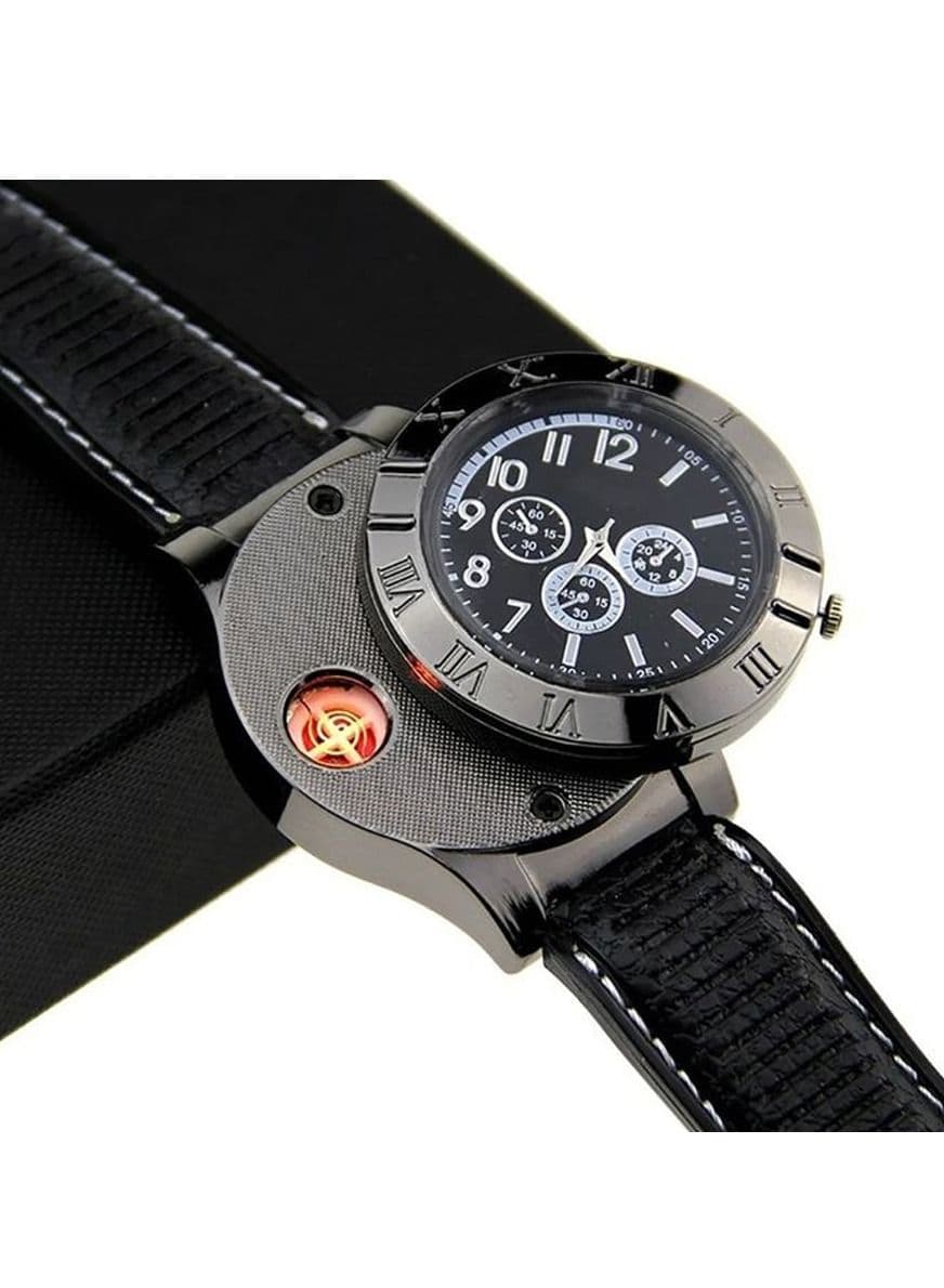 Men USB Rechargeable Lighter Watch Novelty Cool Lighters Windproof Flameless Unique Designer Wristwatches