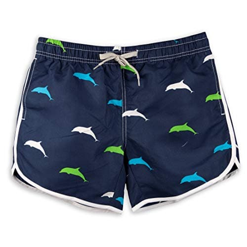 Womens Board Shorts Beach Quick Dry Fabric Swim Slim Trunks Ocean Travel Sports HIPS Size L-41.8IN/106CM (L, Dolphin-Dark Blue)