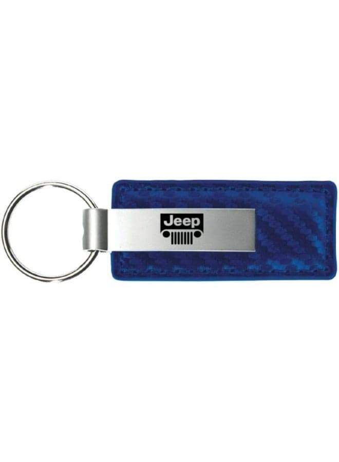 Au-TOMOTIVE GOLD Jeep Grill Blue Carbon Fiber Leather Logo Key Chain