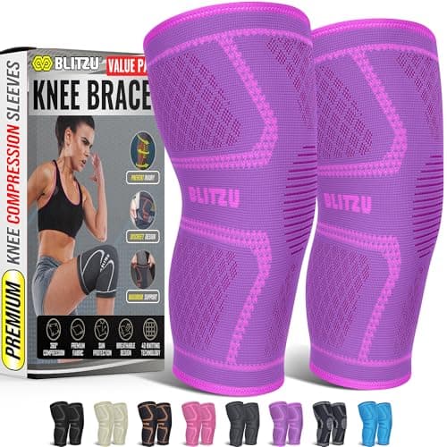 Knee Brace for Women & Men, 2 Pack Compression Knee Brace, Knee Support Sleeve for Pain Relief, Running, Workout, Sports, Knee Braces for ACL, Meniscus Tear, Arthritis and Injury Recovery Purple L