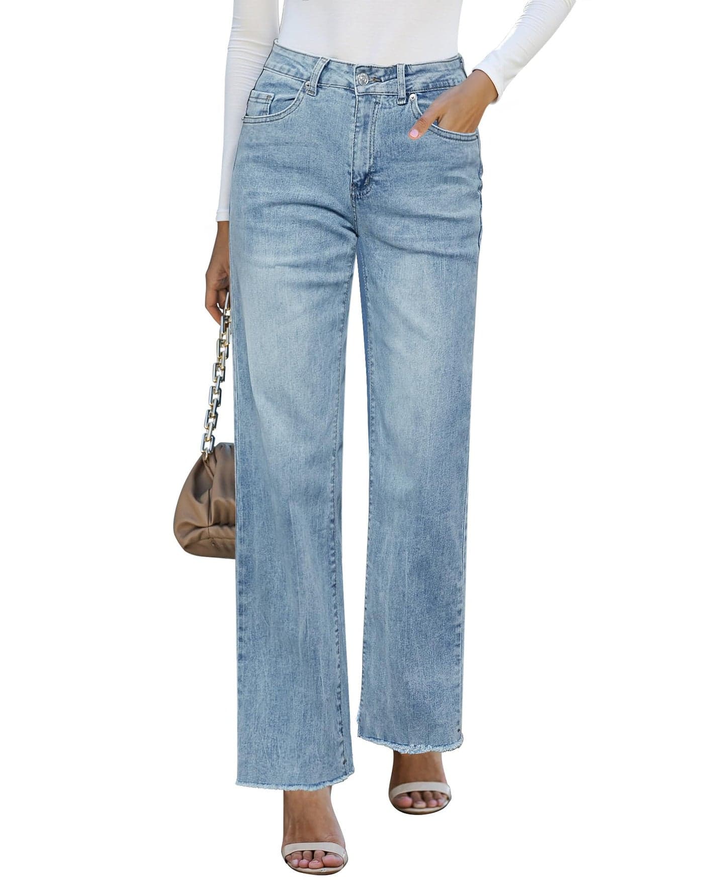 GRAPENT Women's Clothing Women's Fashion Work Pants for Women Womens Jeans Jeans for Women High Waist Stretchy Ice Blue Large Fits US Size 12 to 14